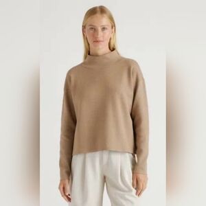 Quince Eco-Knit Milano Stitch Mock Neck Sweater Pullover warm taupe neutral L